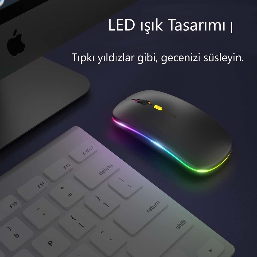 M40 Şarjlı Kablosuz Mouse 800/1200/1600dpi 2.4Ghz Rgb Ledli - SİYAH