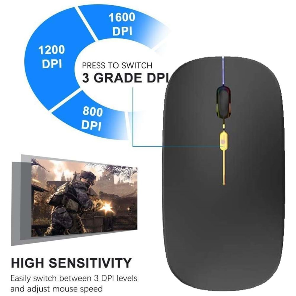 M40 Şarjlı Kablosuz Mouse 800/1200/1600dpi 2.4Ghz Rgb Ledli - SİYAH