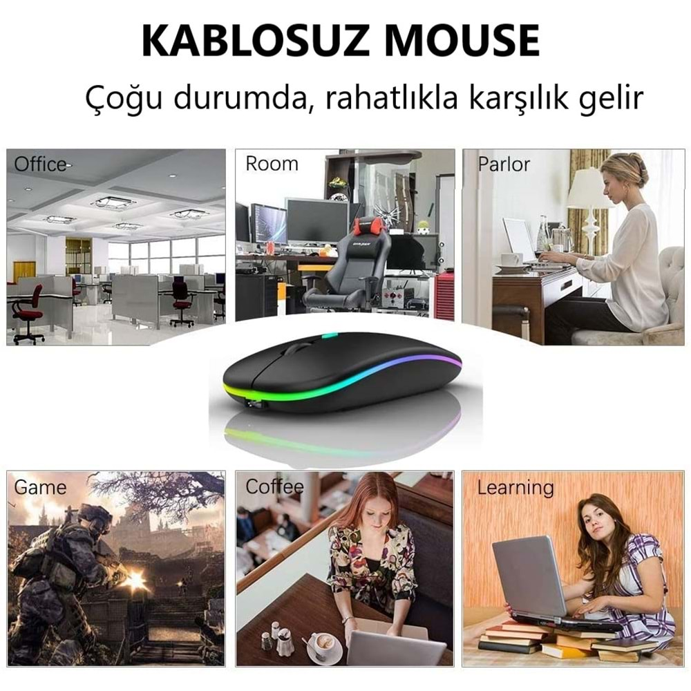 M40 Şarjlı Kablosuz Mouse 800/1200/1600dpi 2.4Ghz Rgb Ledli - SİYAH