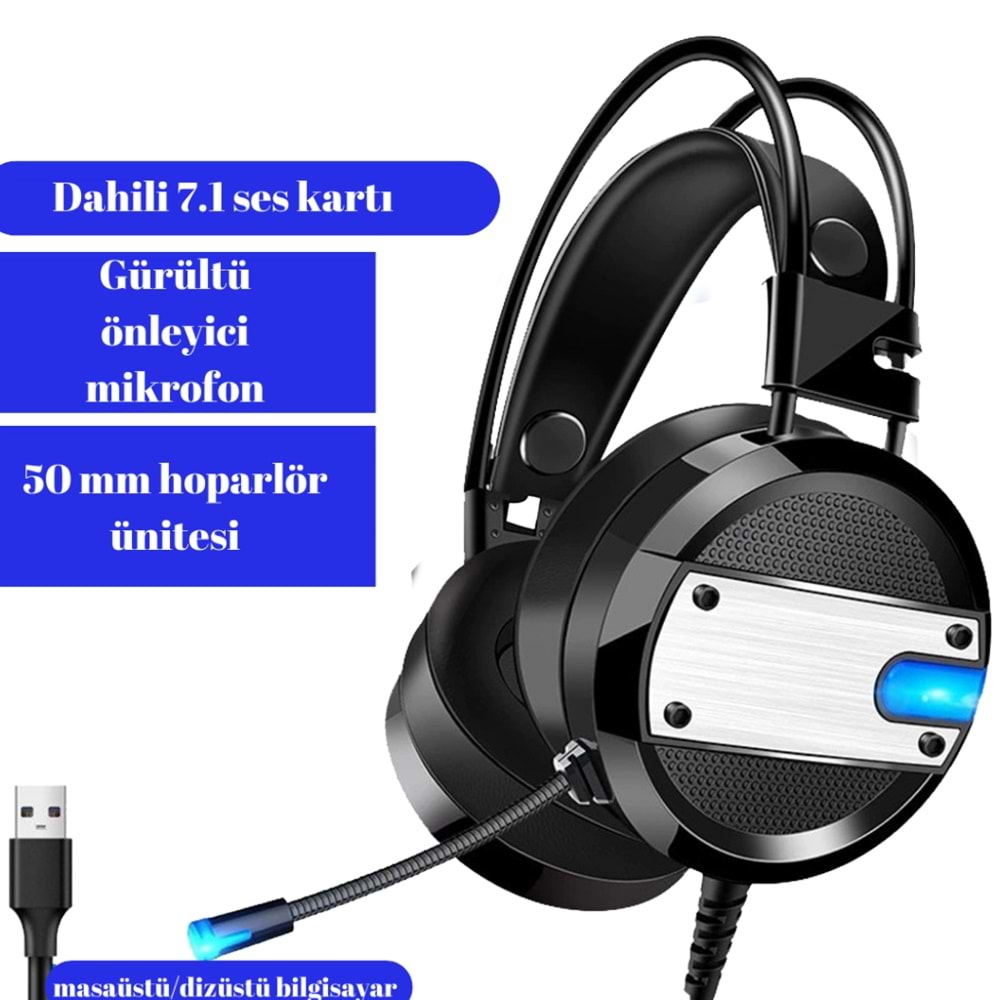 Havana A10 Surround 7.1 LED Virtual Kısa Mikrofonlu Siyah Oyuncu Kulaklığı 4D