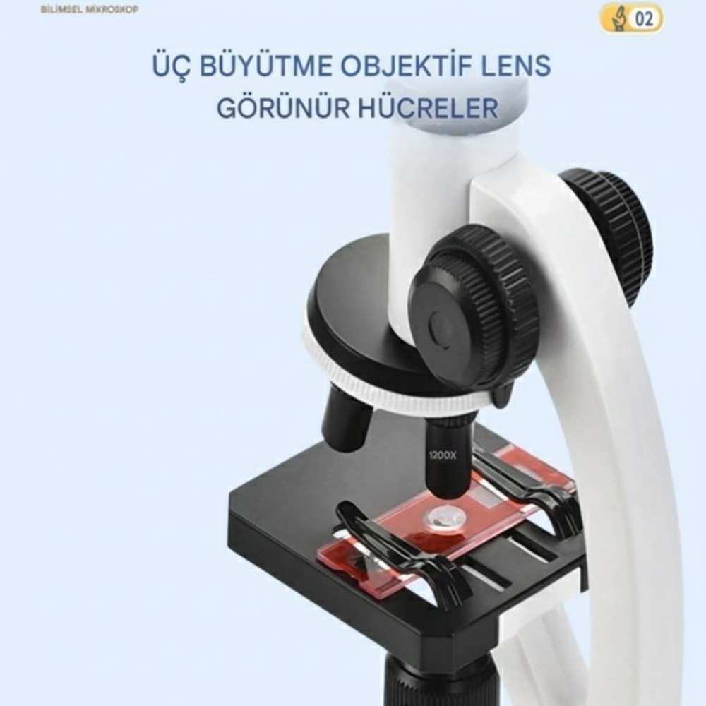 Bilimsel Mikroskop Seti 300X–600X–1200X | LED Işıklı Çocuk Eğitim Mikroskobu + Numune Hazırlama Kiti (STEM Oyuncak)