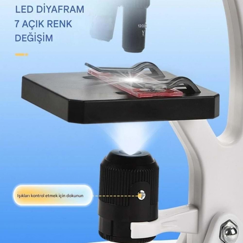 Bilimsel Mikroskop Seti 300X–600X–1200X | LED Işıklı Çocuk Eğitim Mikroskobu + Numune Hazırlama Kiti (STEM Oyuncak)