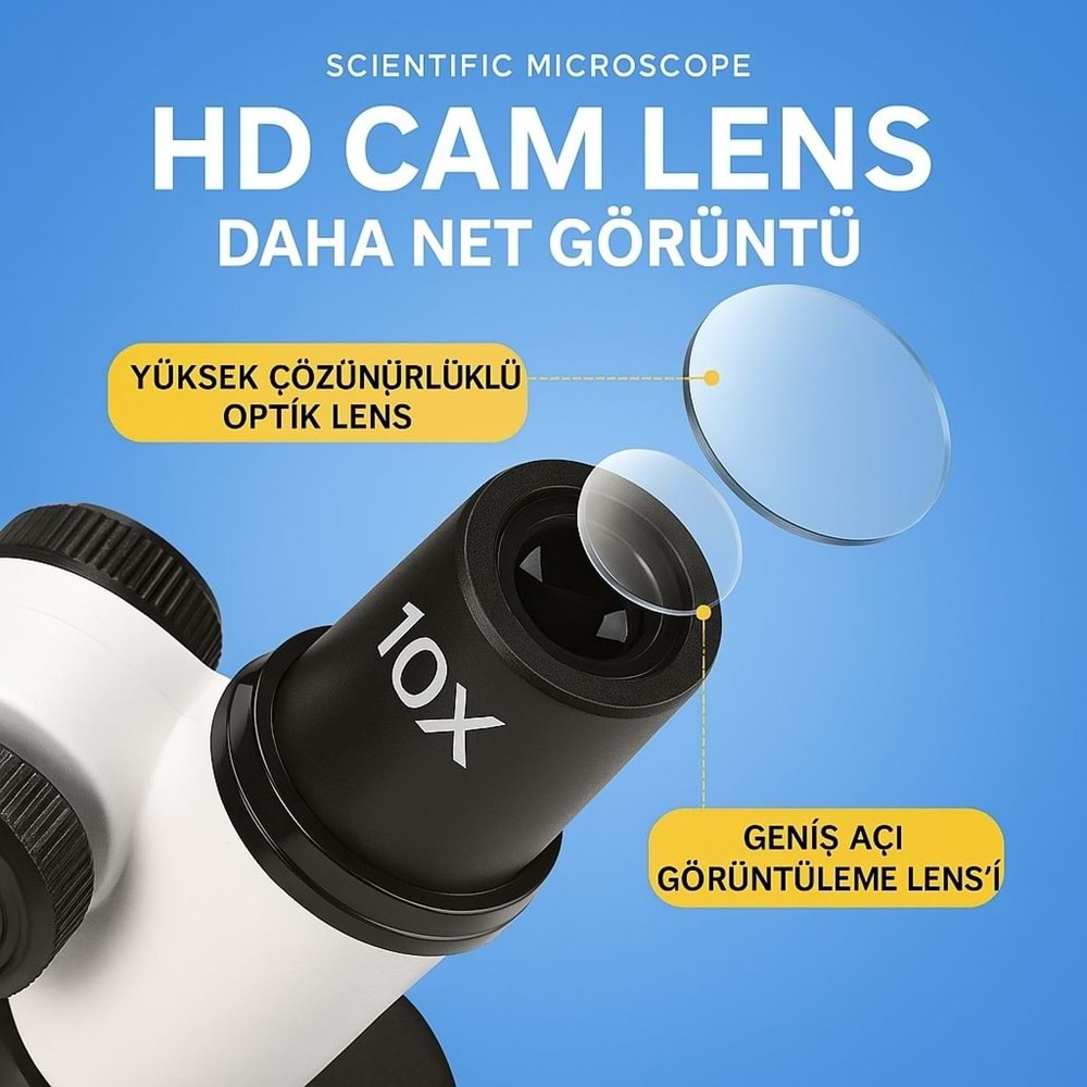 Bilimsel Mikroskop Seti 300X–600X–1200X | LED Işıklı Çocuk Eğitim Mikroskobu + Numune Hazırlama Kiti (STEM Oyuncak)