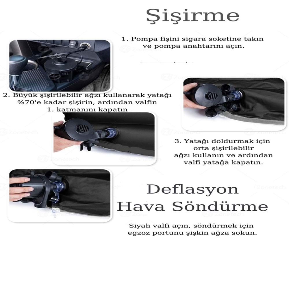 Siyah Şişme Araç İçi Araba ve Kamp Yatağı - Çanta ve Pompalı Yatak Seti