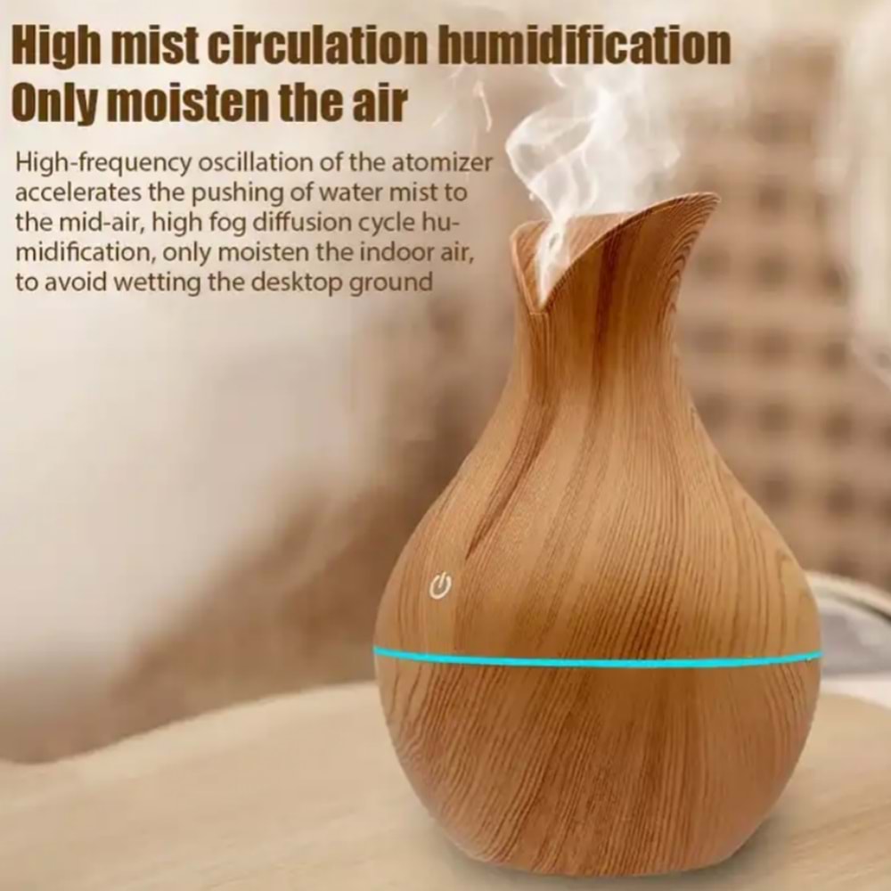 Vazo Modeli Hava Nemlendirici 200ml Led Işıklı Mini 7 Renk Ortam Oda Hava Nemlendirici Soğuk Buhar Makinesi - GOLD