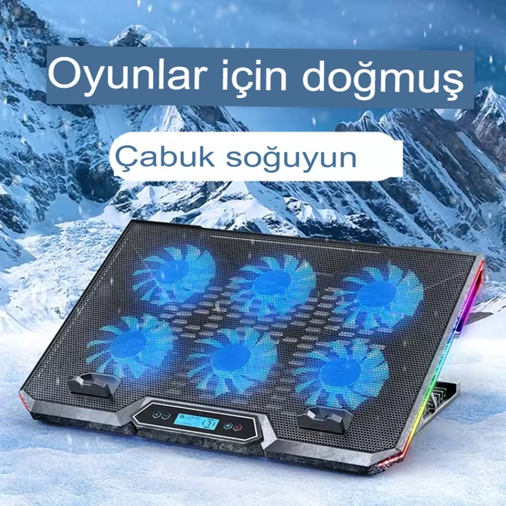 6 Fanlı Gaming Pad Laptop Cooler Notebook Soğutucu Ekran Led Işıklı Dizüstü Bilgisayar Standı