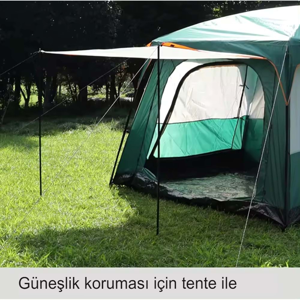 9 Kişilik 1+1 Odalı Kamp Çadırı Su Geçirmez Piknik Çadır 320x220x190cm Sineklikli Pratik Taşınılabilir Pencereli