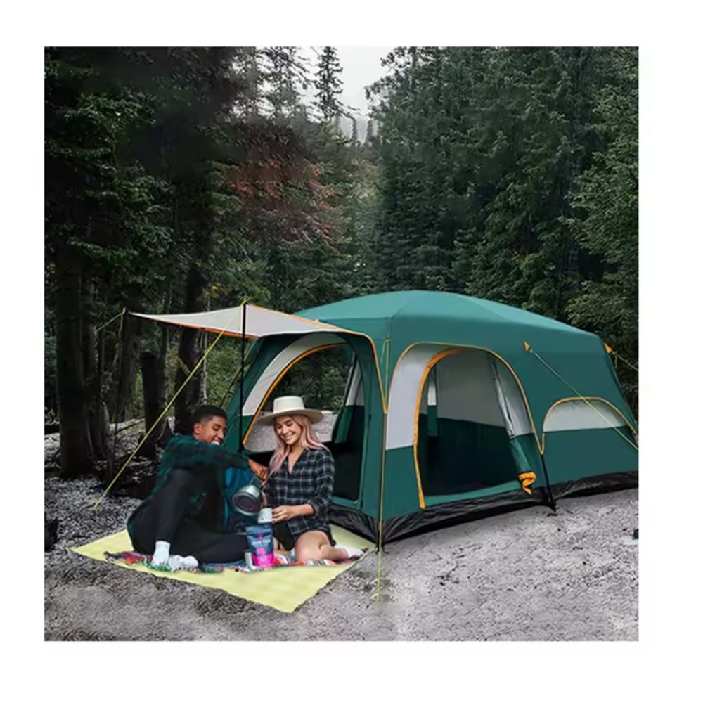 9 Kişilik 1+1 Odalı Kamp Çadırı Su Geçirmez Piknik Çadır 320x220x190cm Sineklikli Pratik Taşınılabilir Pencereli