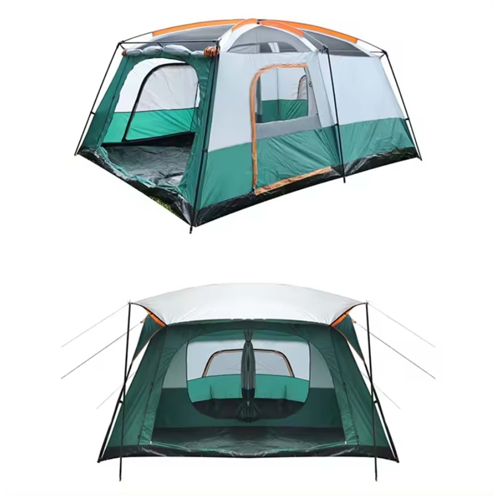 9 Kişilik 1+1 Odalı Kamp Çadırı Su Geçirmez Piknik Çadır 320x220x190cm Sineklikli Pratik Taşınılabilir Pencereli