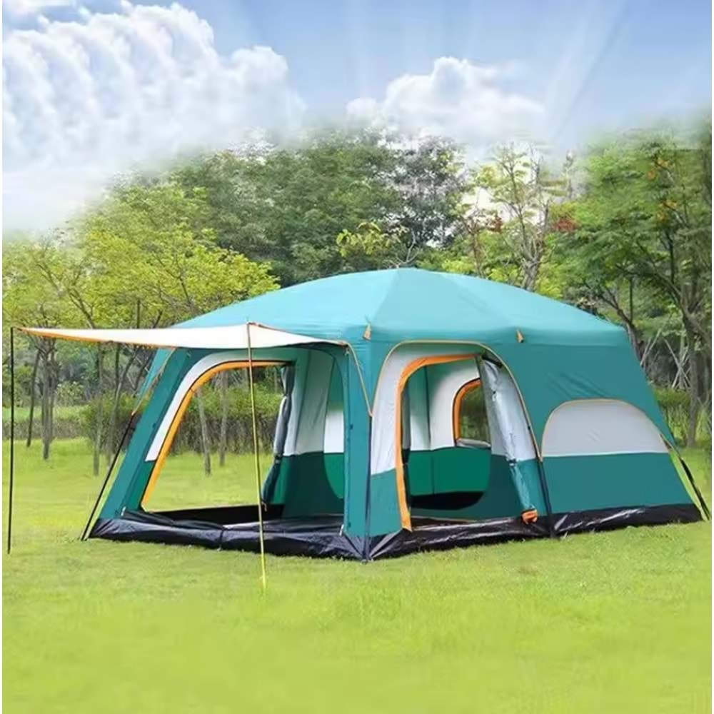 9 Kişilik 1+1 Odalı Kamp Çadırı Su Geçirmez Piknik Çadır 320x220x190cm Sineklikli Pratik Taşınılabilir Pencereli