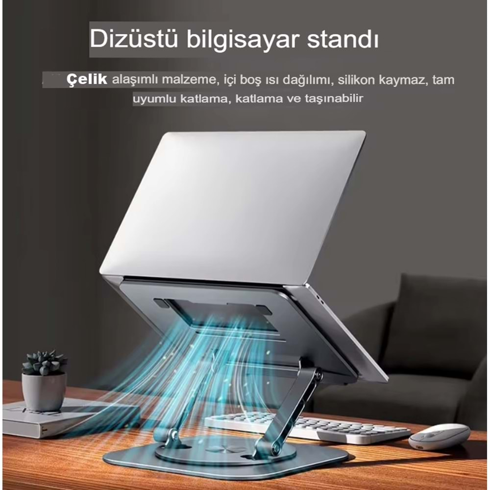 360'Dönen Çelik Laptop Standı Dizüstü Bilgisayar Tablet Yükseltici Telefon Tutucu