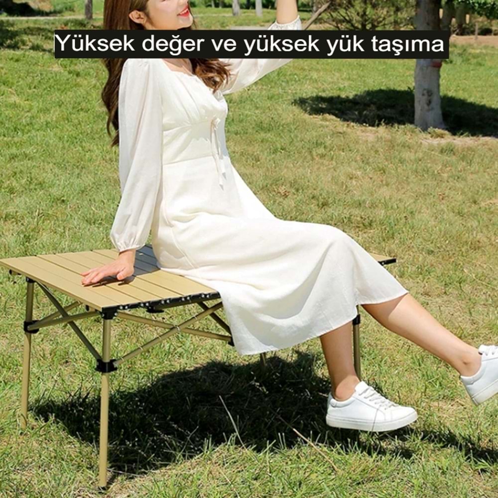 Katlanabilir Çelik Kamp Masası | Taşınabilir Piknik Masası + Taşıma Çantası | 95x55x50cm | Gold Renk