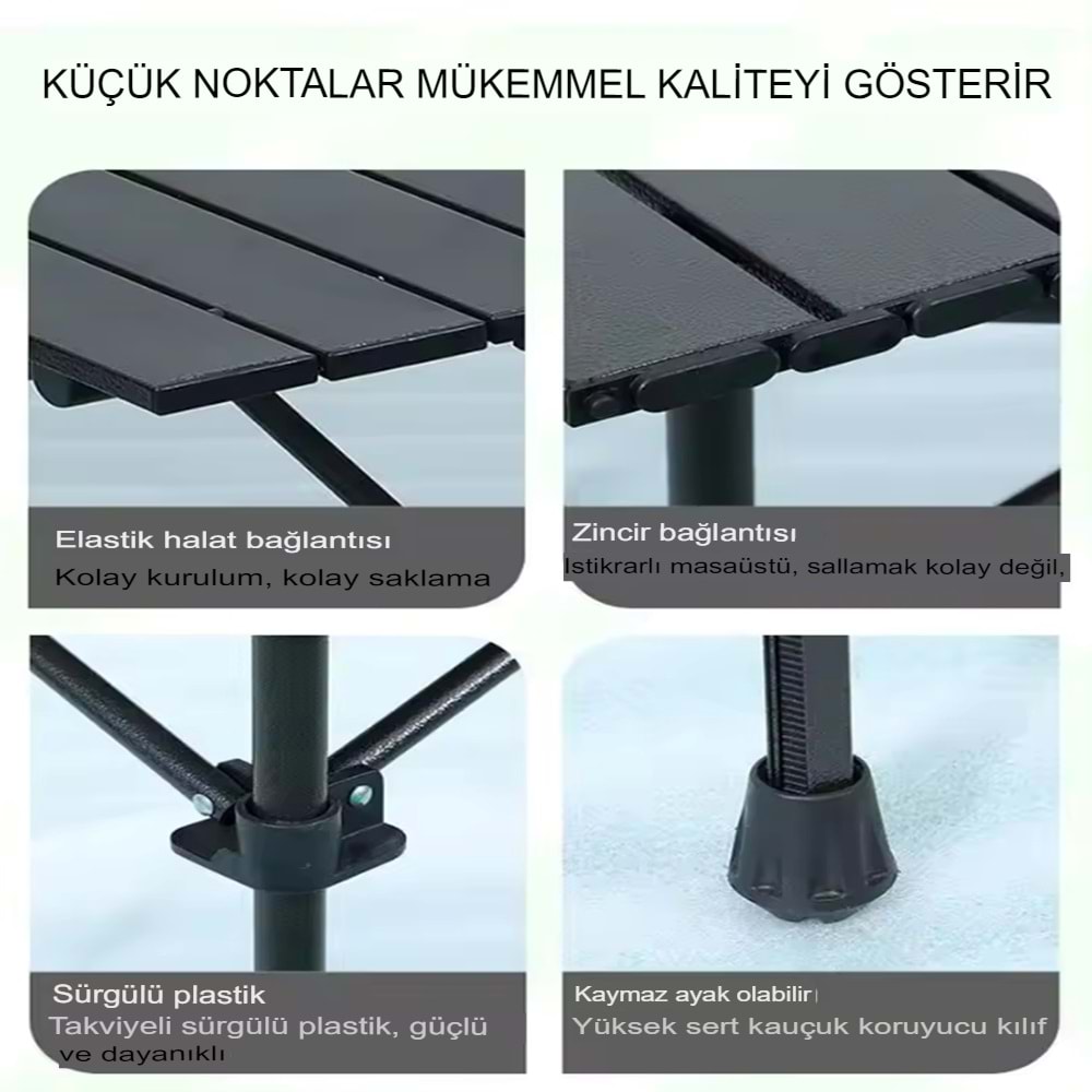 Katlanabilir Çelik Kamp Masası | Taşınabilir Piknik Masası + Taşıma Çantası | 95x55x50cm | Gold Renk