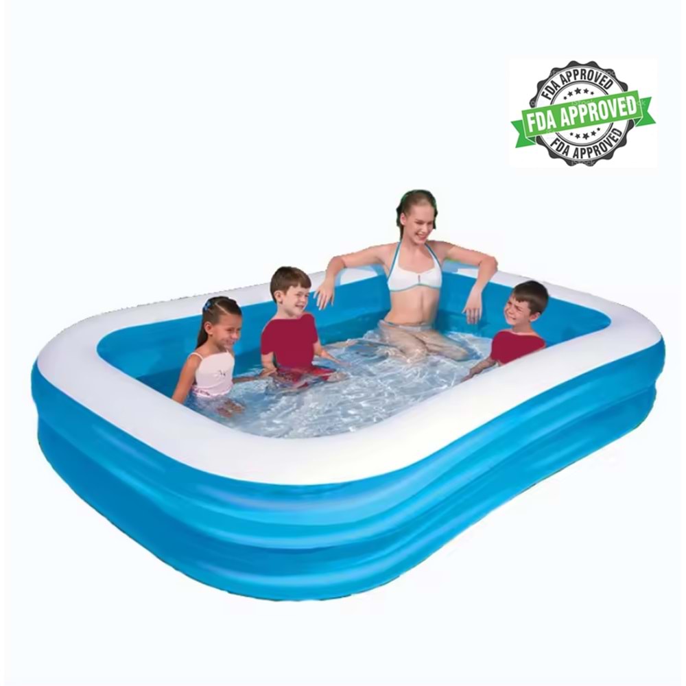 Şişme Aile Havuzu 200x146x48 cm | 452 Litre Su Kapasiteli | UV Dayanıklı Kalın PVC | Çocuklar ve Yetişkinler için Güvenli | Mavi Dikdörtgen Havuz