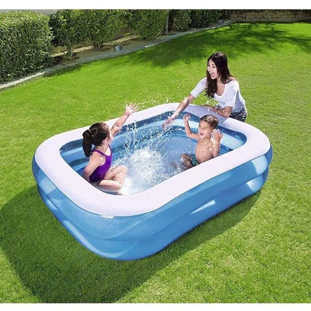 Şişme Aile Havuzu 200x146x48 cm | 452 Litre Su Kapasiteli | UV Dayanıklı Kalın PVC | Çocuklar ve Yetişkinler için Güvenli | Mavi Dikdörtgen Havuz
