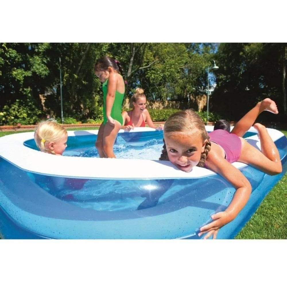 Şişme Aile Havuzu 200x146x48 cm | 452 Litre Su Kapasiteli | UV Dayanıklı Kalın PVC | Çocuklar ve Yetişkinler için Güvenli | Mavi Dikdörtgen Havuz