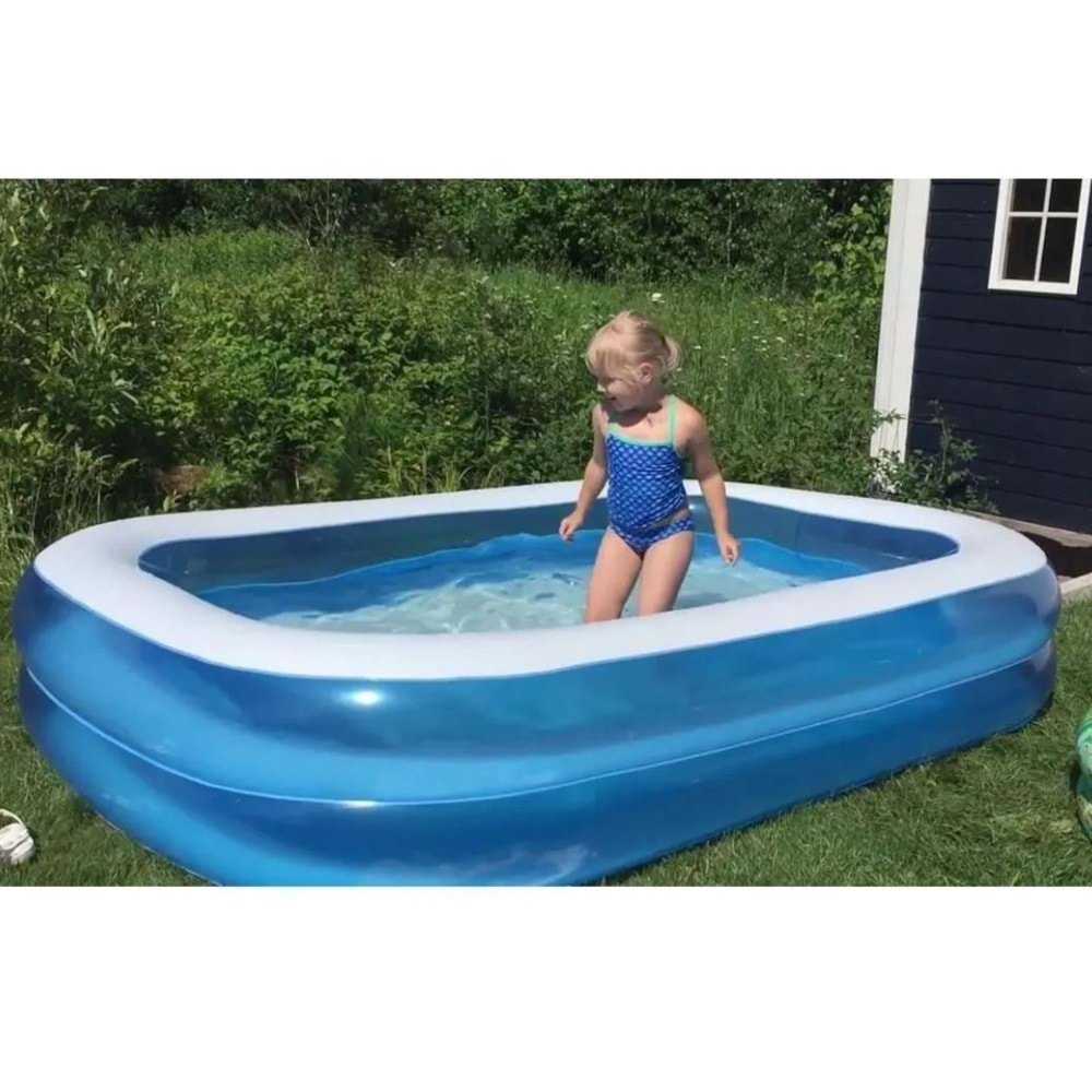 Şişme Aile Havuzu 200x146x48 cm | 452 Litre Su Kapasiteli | UV Dayanıklı Kalın PVC | Çocuklar ve Yetişkinler için Güvenli | Mavi Dikdörtgen Havuz