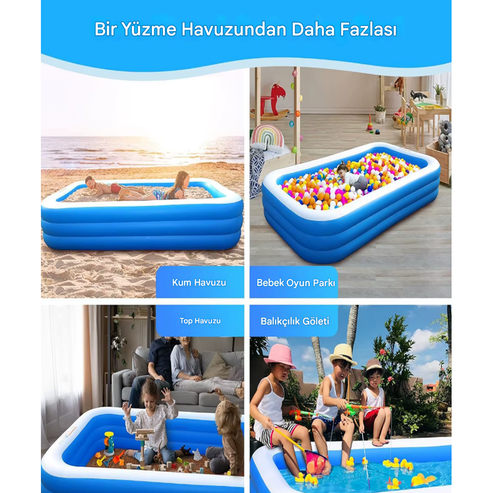 210x135x60 CM Şişme Havuz – 452 Litre Kapasiteli Çocuk ve Yetişkin Aile Havuzu