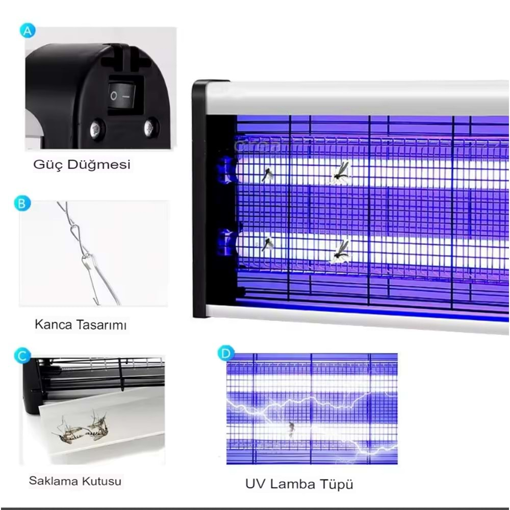 Elektrikli 2x20Watt Sivrisinek Cız Kovucu UV LED Sinek Savar Kapalı Oda ve bebek odası için sinek öldürücü Lamba Beyaz ızgara