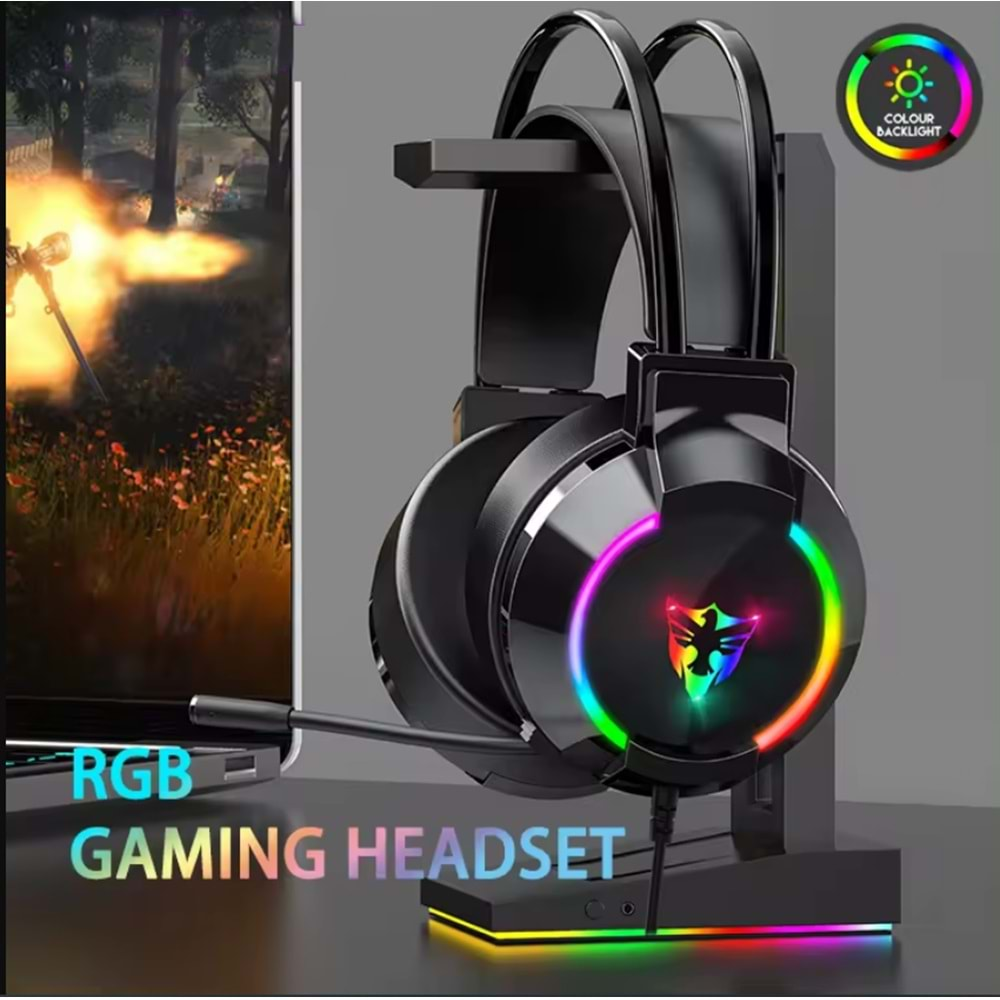 G606 Rainbow 7.1 Siyah Kulak Üstü USB-Typec Kulaklık 4D Mikrofonlu Profesyonel Rgb Oyuncu Kulaklığı