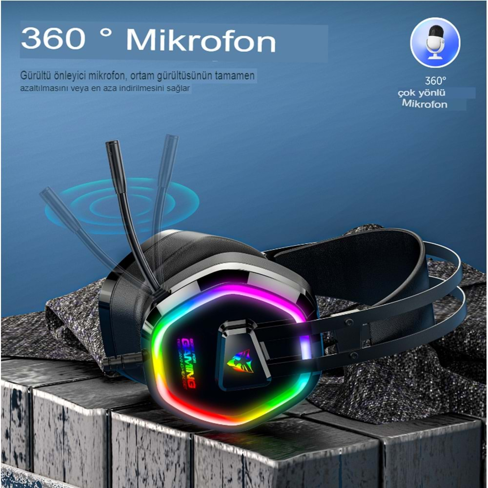 G608 Rainbow 7.1 Siyah Kulak Üstü USB-Typec Kulaklık 4D Mikrofonlu Profesyonel Rgb Oyuncu Kulaklığı