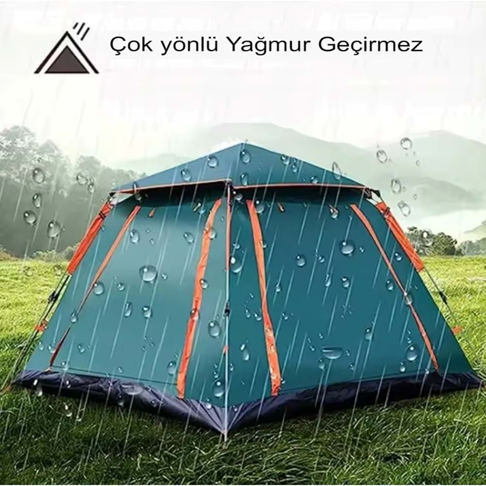 4 Kişilik Tam Otomatik Tenteli Kamp Çadırı 215x215x142cm Sineklikli Pratik Taşınılabilir Pencereli