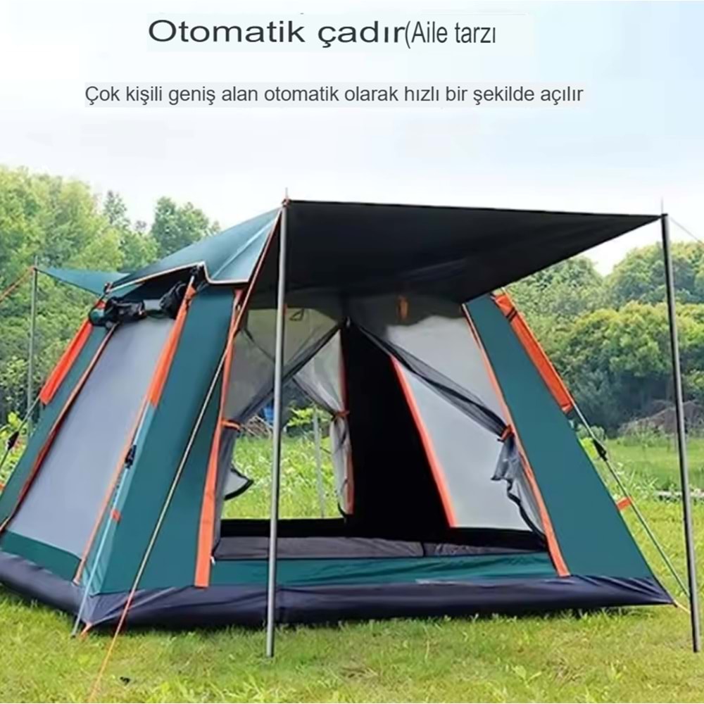4 Kişilik Tam Otomatik Tenteli Kamp Çadırı 215x215x142cm Sineklikli Pratik Taşınılabilir Pencereli