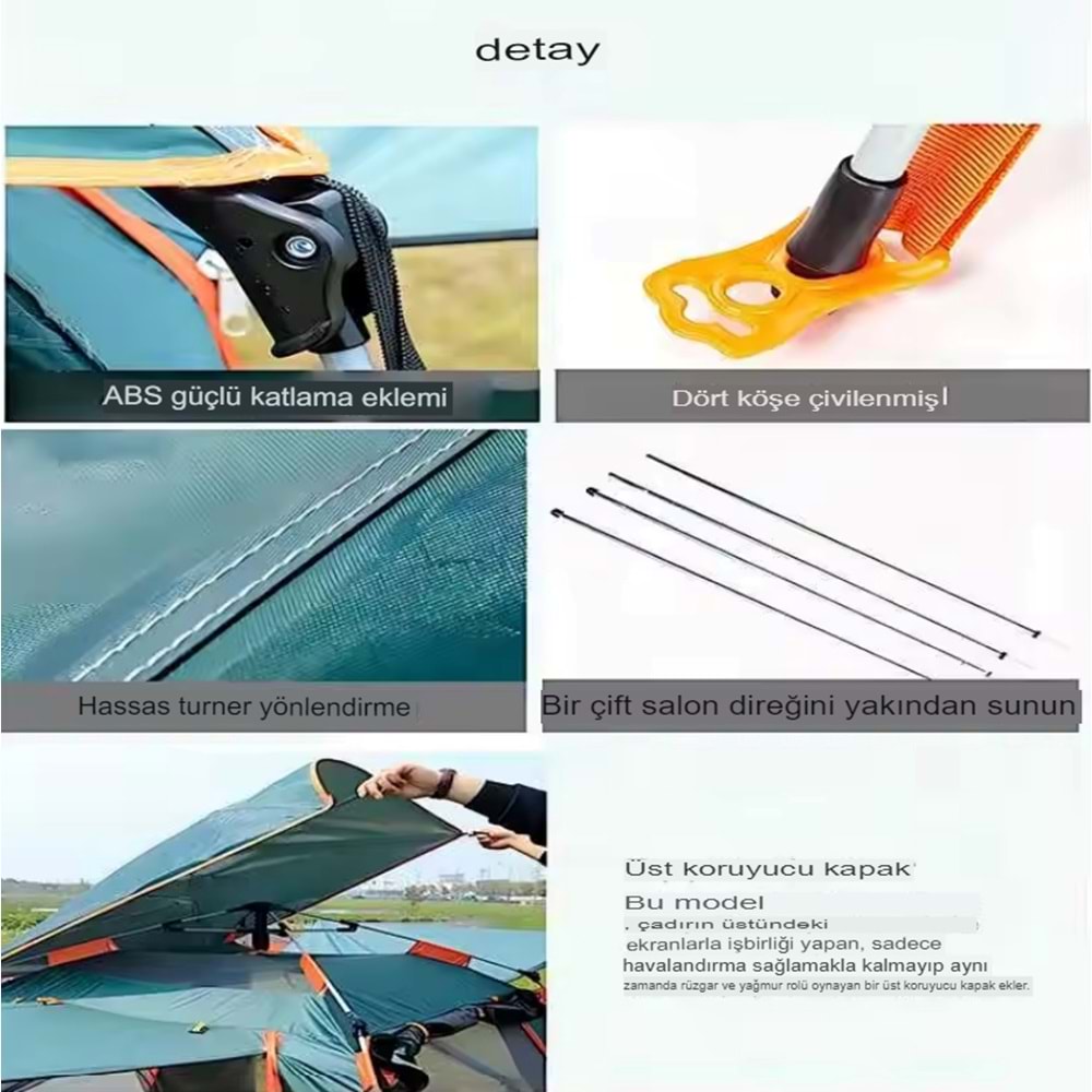 4 Kişilik Tam Otomatik Tenteli Kamp Çadırı 215x215x142cm Sineklikli Pratik Taşınılabilir Pencereli