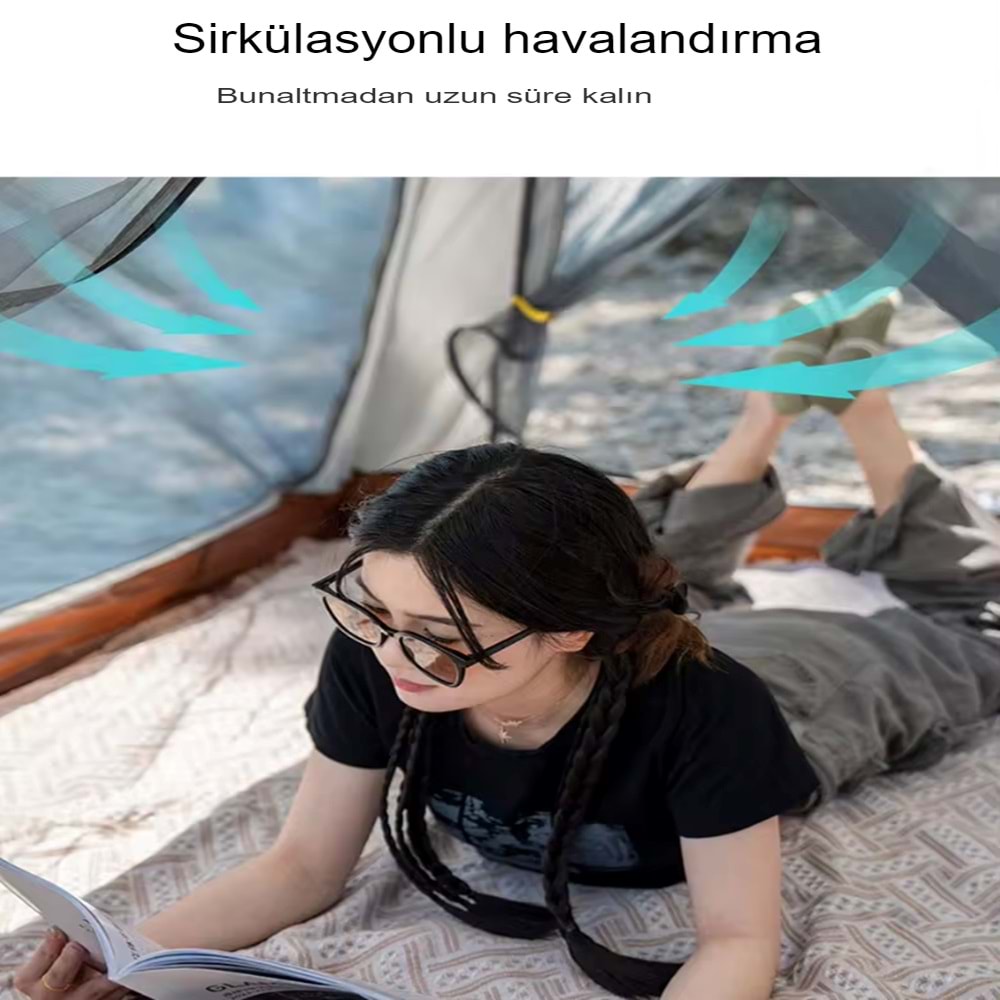 4 Kişilik Tam Otomatik Tenteli Kamp Çadırı 215x215x142cm Sineklikli Pratik Taşınılabilir Pencereli