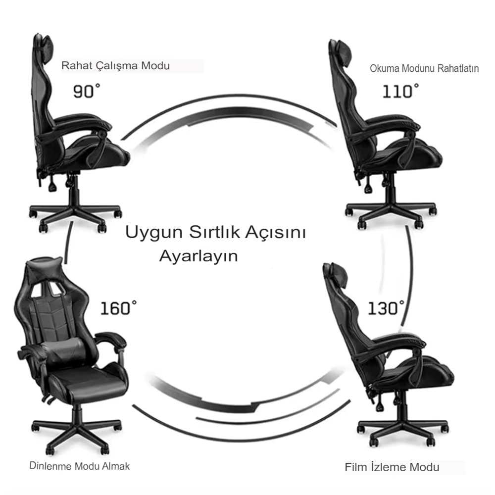 Siyah Desen Oyuncu Koltuğu Rampage Gaming Chair Ergonomik Bilgisayar büro Koltuğu Kol Ayarlı Sandalye