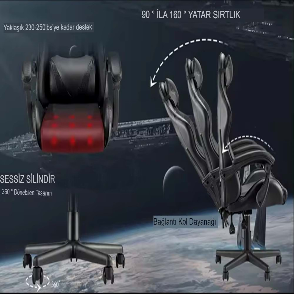 Siyah Desen Oyuncu Koltuğu Rampage Gaming Chair Ergonomik Bilgisayar büro Koltuğu Kol Ayarlı Sandalye