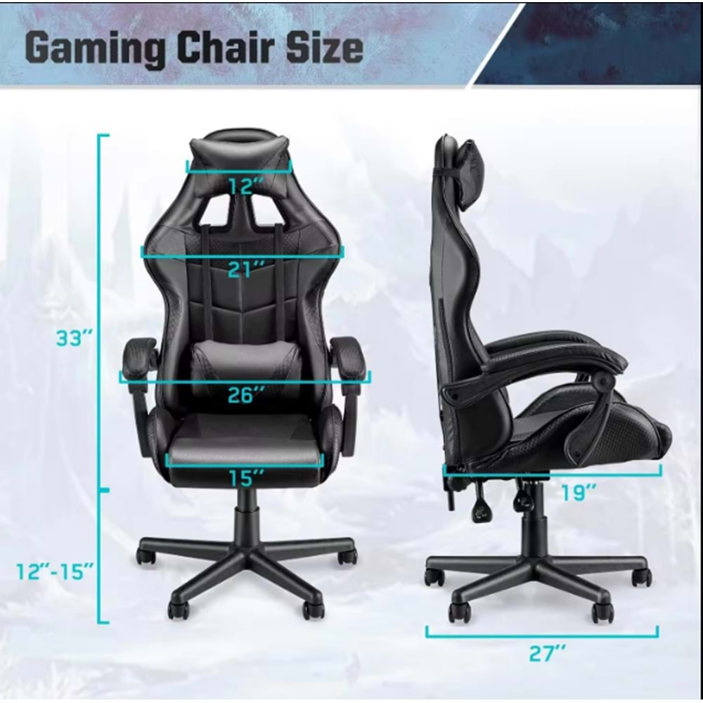 Siyah Desen Oyuncu Koltuğu Rampage Gaming Chair Ergonomik Bilgisayar büro Koltuğu Kol Ayarlı Sandalye