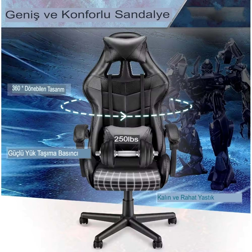 Siyah Desen Oyuncu Koltuğu Rampage Gaming Chair Ergonomik Bilgisayar büro Koltuğu Kol Ayarlı Sandalye