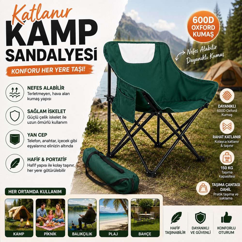 Orta Boy Kamp Ve Plaj Sandalyesi Kamp Rejisör Sandalyesi Katlanır Çantalı Piknik, Plaj, Balıkçı Sandalyesi