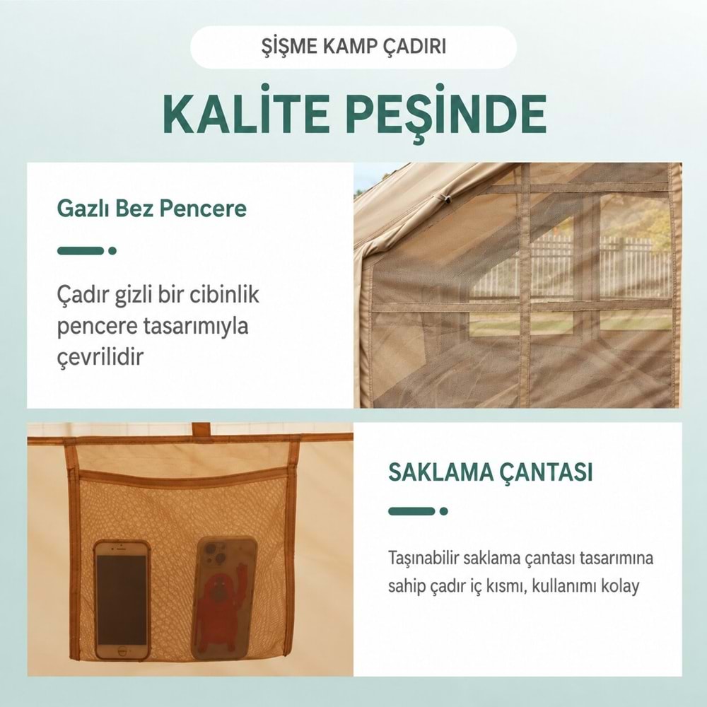 12 Kişilik 4 Mevsim Şişme Kamp Çadırı | 12 m² Geniş İç Hacim | 300D Oxford Kumaş | Su Geçirmez | El Pompalı | Hızlı Kurulum | Aile ve Grup Kampları için Uygun