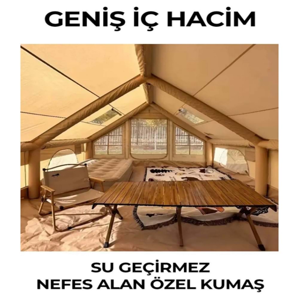 12 Kişilik 4 Mevsim Şişme Kamp Çadırı | 12 m² Geniş İç Hacim | 300D Oxford Kumaş | Su Geçirmez | El Pompalı | Hızlı Kurulum | Aile ve Grup Kampları için Uygun