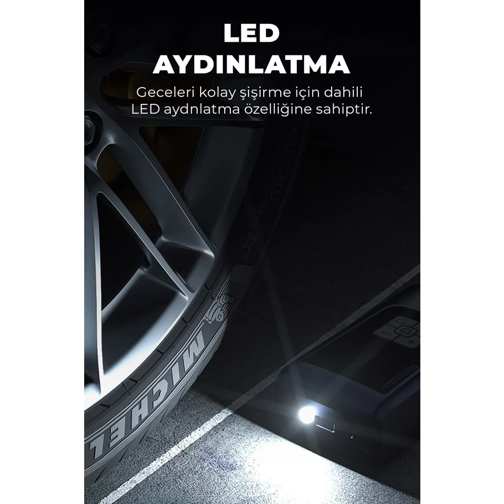 Akıllı 4000mAh Dijital Hava Kompresörü – 150PSI Şarjlı Taşınabilir Lastik Şişirme Pompası | Oto, Bisiklet, Top & Powerbank Özellikli