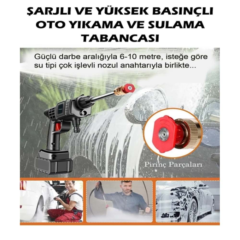 Turbo 1 Kablosuz 70 Bar Şarjlı Yüksek Basınçlı Araç Yıkama Makinesi + Sulama Tabancası + 2 Batarya