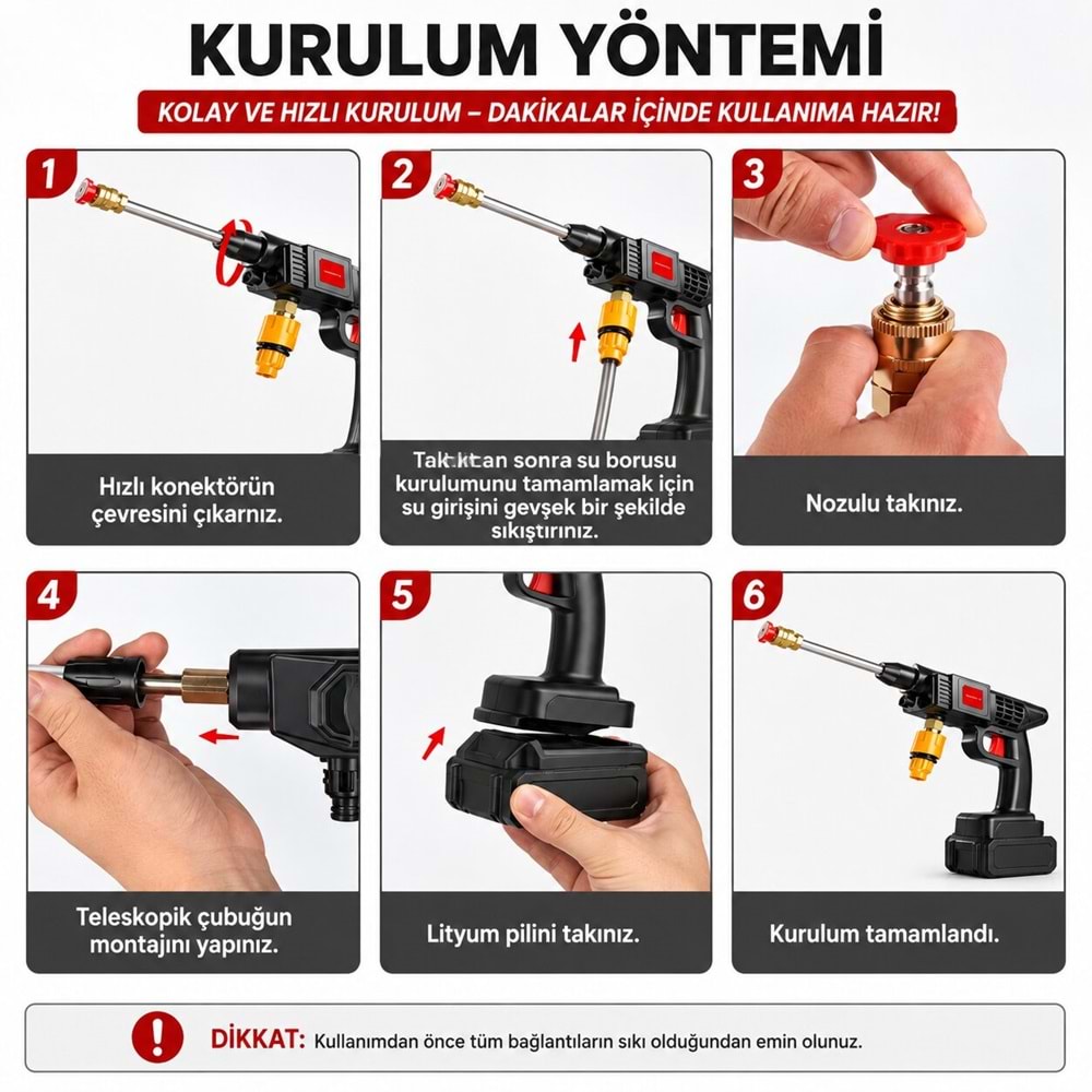 Yüksek Basınçlı Oto Araç Yıkama 15 Hücreli Kalın Batarya Akülü Araba araç Sulama Tabancası Makinesi Şarjlı