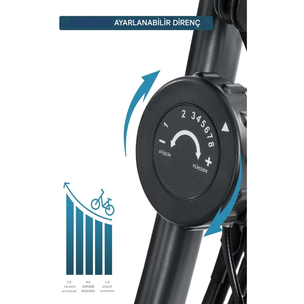 X 4’ü 1 Arada Katlanabilir Manyetik Kondisyon Bisikleti – Sessiz Spin Bike, LCD Ekranlı, Direnç Bantlı, Dikey Egzersiz Bisikleti