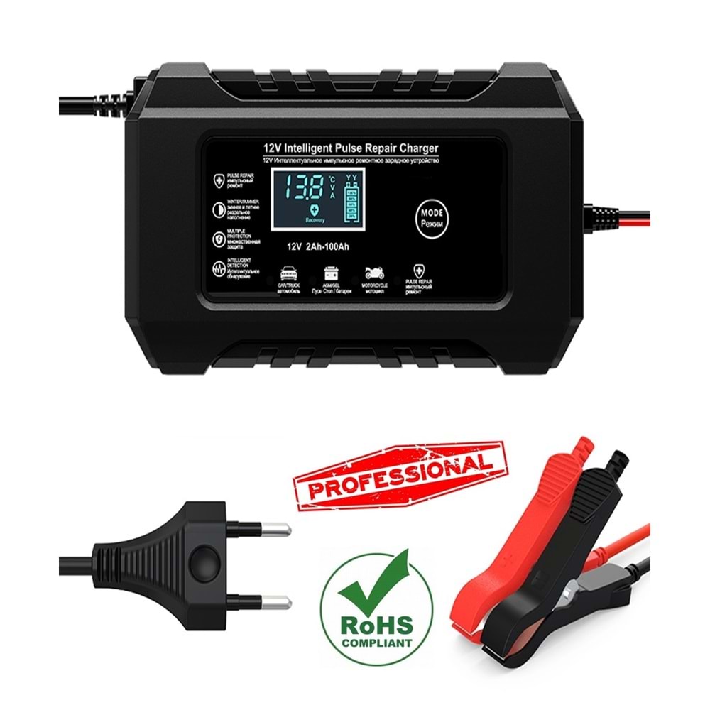 12V 6A Akü Şarj Cihazı Desülfatörlü | Jel, Sulu ve Kuru Kurşun Asit Akülere Uygun Akıllı Şarj Cihazı