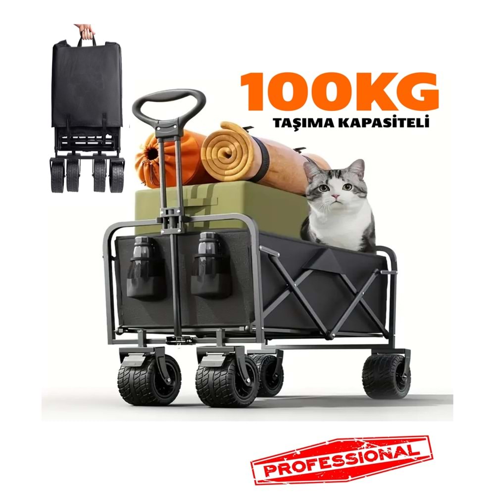 Katlanabilir El Arabası Kamp ve Plaj Vagonu | 100 Kg Taşıma Kapasiteli Outdoor Taşıma Arabası