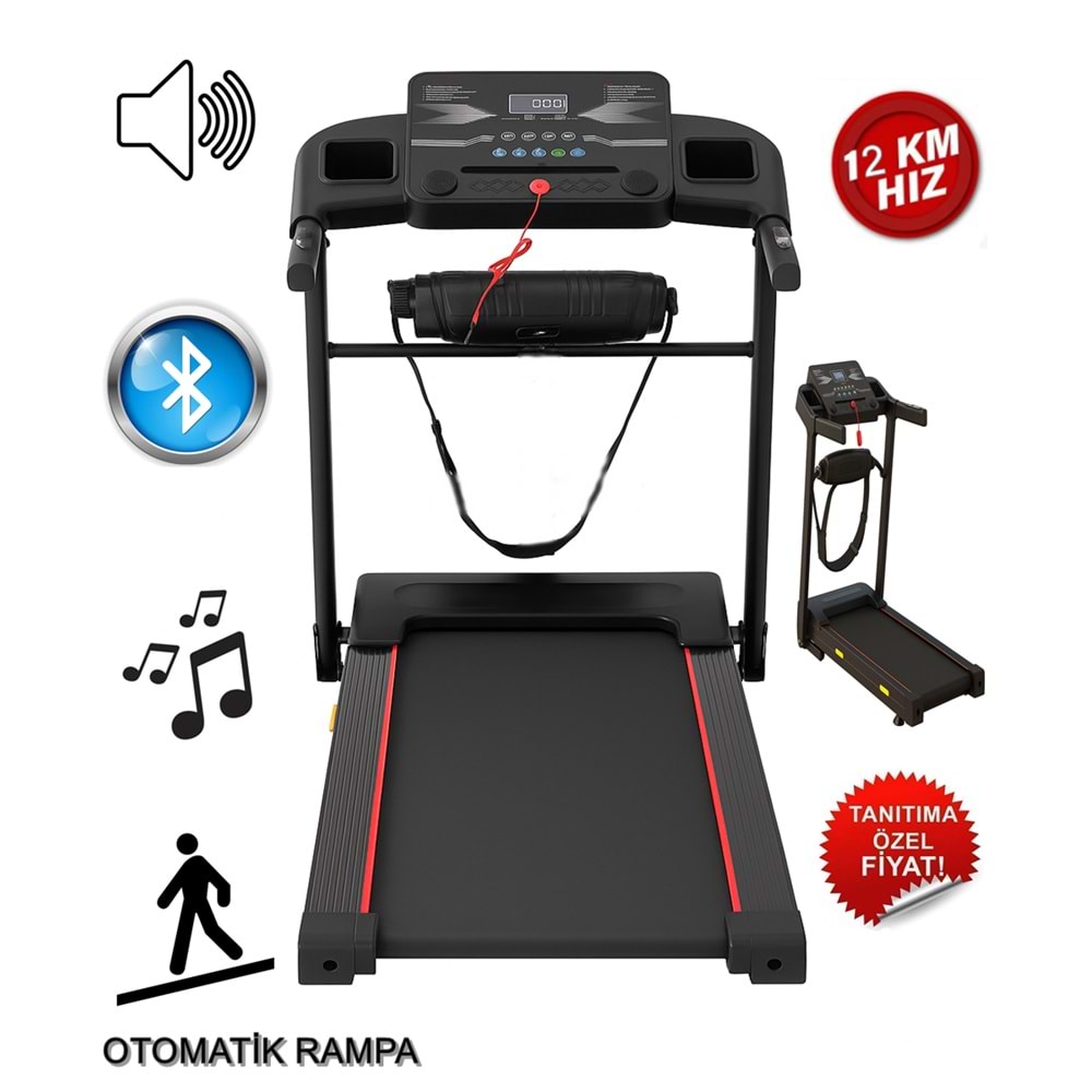 Dijital Ekranlı Katlanabilir Koşu Bandı | 12 km/h Hız, 2HP Motor, Bluetooth, Eğimli Yürüyüş ve Egzersiz Bandı