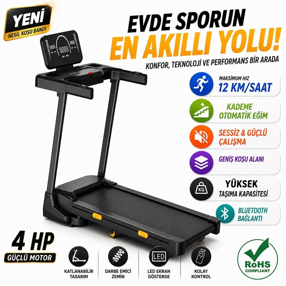 KB900 4HP Yürüme Ve Koşu Bandı 10 katmanlı Bluetooth Koşu cihazı aleti Kademeli Otomatik Rampa