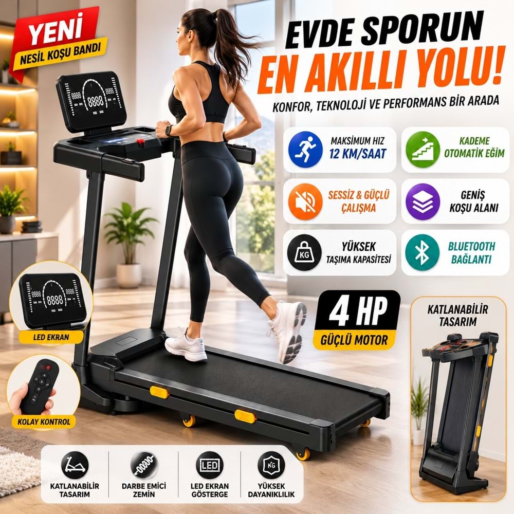 KB900 4HP Yürüme Ve Koşu Bandı 10 katmanlı Bluetooth Koşu cihazı aleti Kademeli Otomatik Rampa