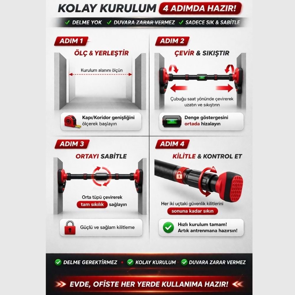 Raiden 3POD 3 Ayaklı Barfiks Aleti 92-125 cm Ayarlanabilir Kapı Koridor Çekme Barı