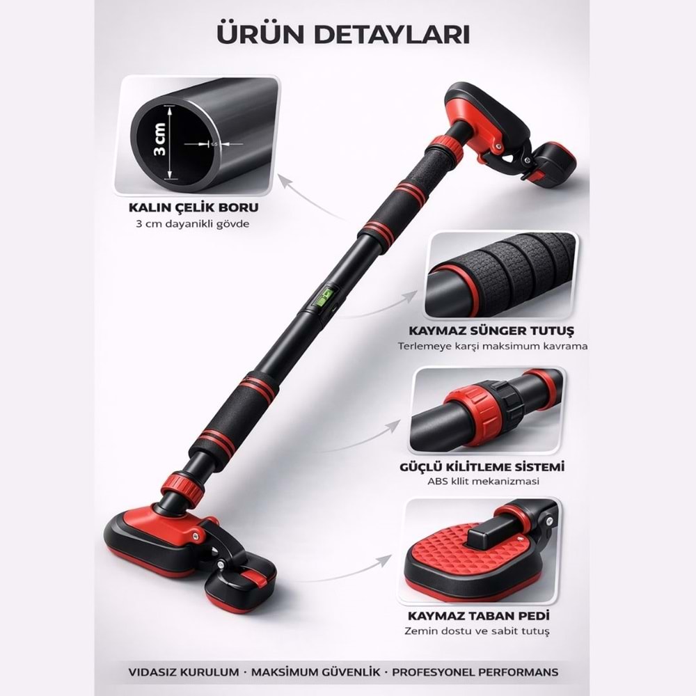 BX Çift Ayaklı Barfiks Çubuğu 94-125 CM Ayarlanabilir Süngerli Vidasız Kapı Barfiksi Çekme Demiri Ev Tipi Fitness Aleti