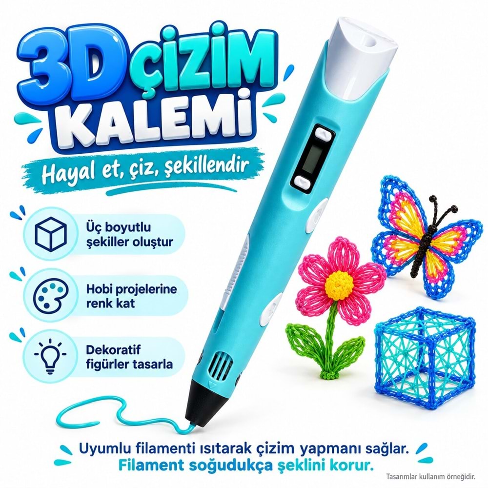 3d Kalem - Üç Boyutlu Yazıcı Kalem Printer 3 Renk Filament