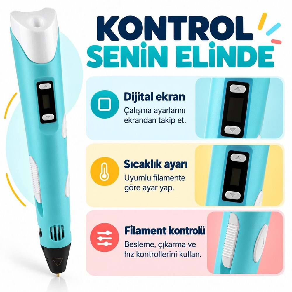 3d Kalem - Üç Boyutlu Yazıcı Kalem Printer 3 Renk Filament