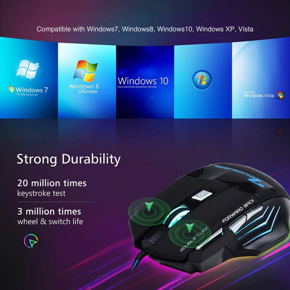 X1 GXT 7D Usb 6400DPİ Makrolu Gaming Mouse 7 TUŞLU RAINBOW 7 LED AYDINLATMA